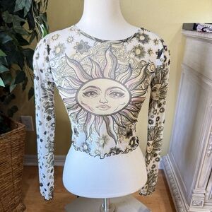 Urban Outfitters Sun Mesh Top Y2K Sheer Long Sleeve Made in UK Small